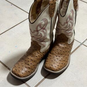Old West Kids Boys' Ostrich Print Western Boots Broad Square Toe size 2